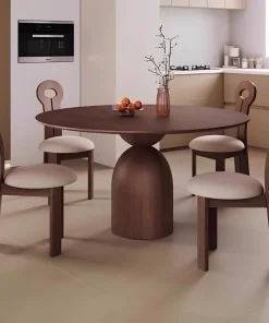 Alternative view of Marino Round Dining Table - Mid-Century Style Pedestal Table in Walnut Wood for Small Spaces